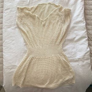 Cream Crochet Knit Short Sleeve Tunic